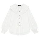 ELFSACK Women's Coquette Blouse with Heart‑Shape Big Collar, Ruffled Long Sleeve Button‑Down Shirt, Sweet Aesthetic Top