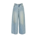ELFSACK Women Vintage Wide‑leg Denim Jeans with Washed Effect Loose Baggy Straight Pants for Daily Streetwear