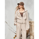 ELFSACK Women Y2K 2‑Piece Outfit with Lace Trim Cropped Zip‑Up Hoodie & Wide Leg Sweatpants for Daily Casual