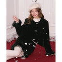 ELFSACK Women's Elegant Velvet Two‑Piece Set with Feather Trim, Cropped Jacket & Mini Skirt for Party Evening Occasions