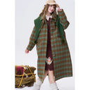 ELFSACK Women's Vintage Plaid Wool Coat with Turn‑down Collar, Oversized Long Outerwear