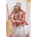 ELFSACK Women's Ruffled Chiffon Blouse with Strawberry Print
