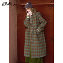 ELFSACK Women's Vintage Plaid Wool Coat with Turn‑down Collar, Oversized Long Outerwear