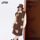 ELFSACK Women's Cute Sleeveless Knit Dress with Floral Jacquard & Fringe Hem, Loose V‑Neck Sweater Vest Dress