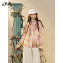 ELFSACK Vintage Floral Print Blouse with Oriental AestheticLong Sleeve Casual Top for Everyday Wear