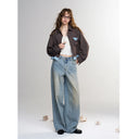 ELFSACK Women Vintage Wide‑leg Denim Jeans with Washed Effect Loose Baggy Straight Pants for Daily Streetwear