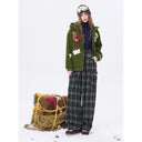 ELFSACK Women's Vintage Plaid Cargo Pants with Side Pockets, Retro Baggy Wide Leg Trousers