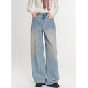 ELFSACK Women Vintage Wide‑leg Denim Jeans with Washed Effect Loose Baggy Straight Pants for Daily Streetwear
