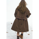 ELFSACK Elegant Minimalist Classic Knit Stripe Trim Solid Long Coat For Women