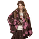 ELFSACK Casual Cute Strawberry Print Hooded Zip Up Wool Blend Coat For Woman